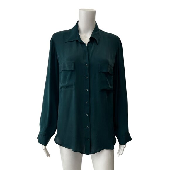 L'Agence Green Silk Blouse Pocket Button Down Collared Top size 4 - Picture 1 of 8